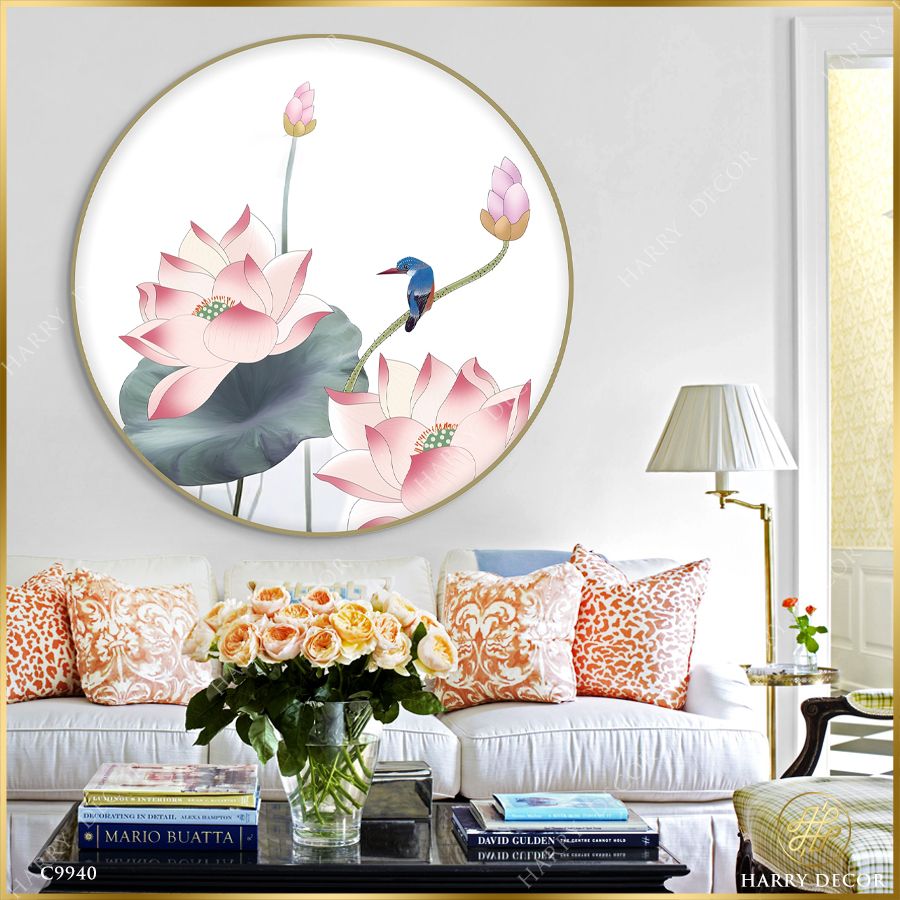  Tranh Tròn Dịu Dàng Hai Đóa Liên Hoa C9940 