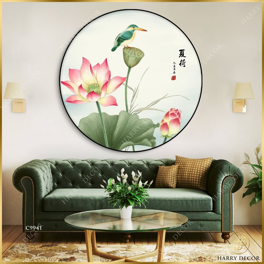  Tranh Tròn Chim Đậu Búp Liên Hoa C9941 