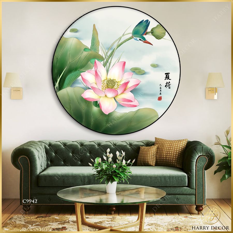  Tranh Tròn Liên Hoa Khoe Sắc Trên Cành C9942 