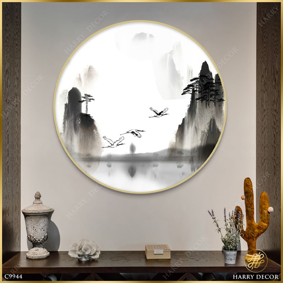  Tranh Tròn Núi Cao Mây Trắng Mấy Tầng Sâu C9944 