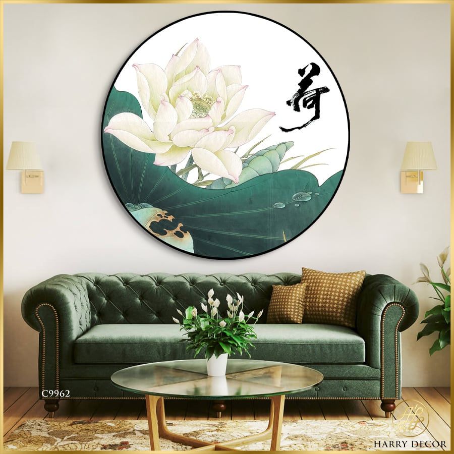  Tranh Tròn Một Đóa Bạch Liên Hoa C9962 