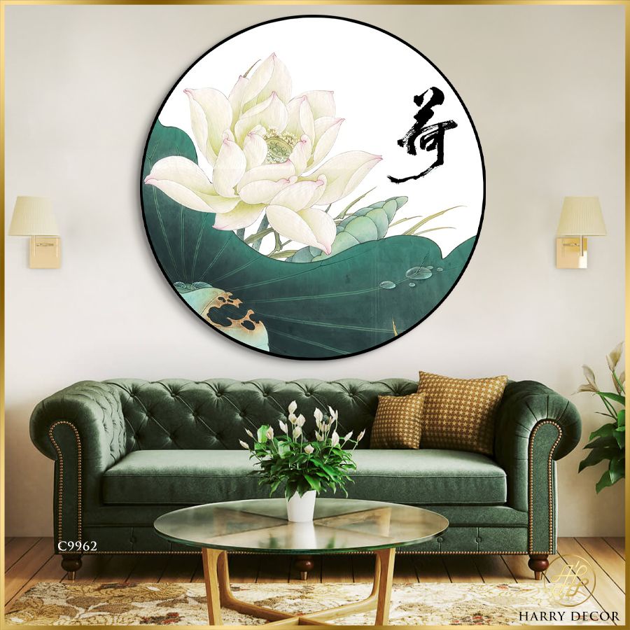  Tranh Tròn Một Đóa Bạch Liên Hoa C9962 