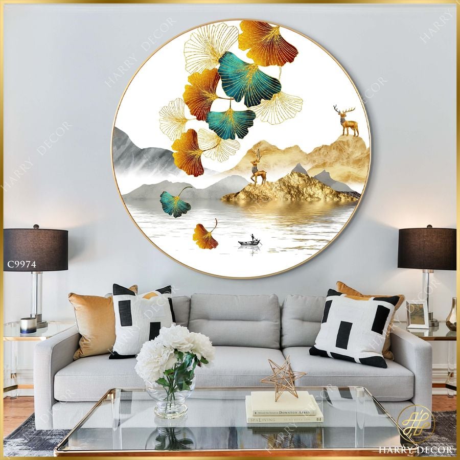  Tranh Tròn Lá Vàng Rơi Xuống Mé Sông C9974 