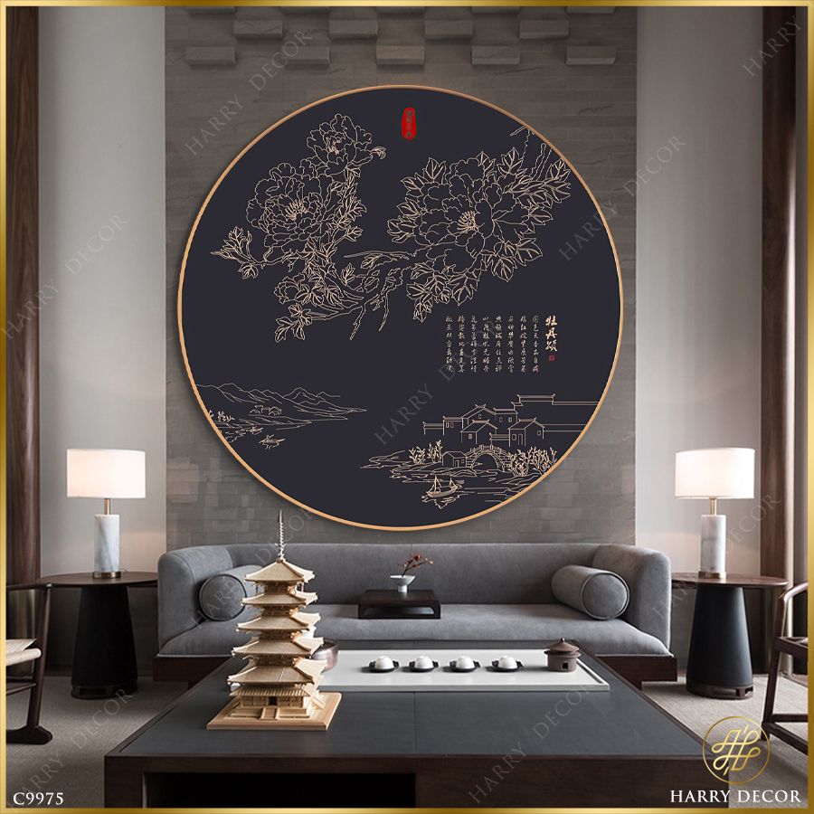  Tranh Tròn Mẫu Đơn Đình C9975 