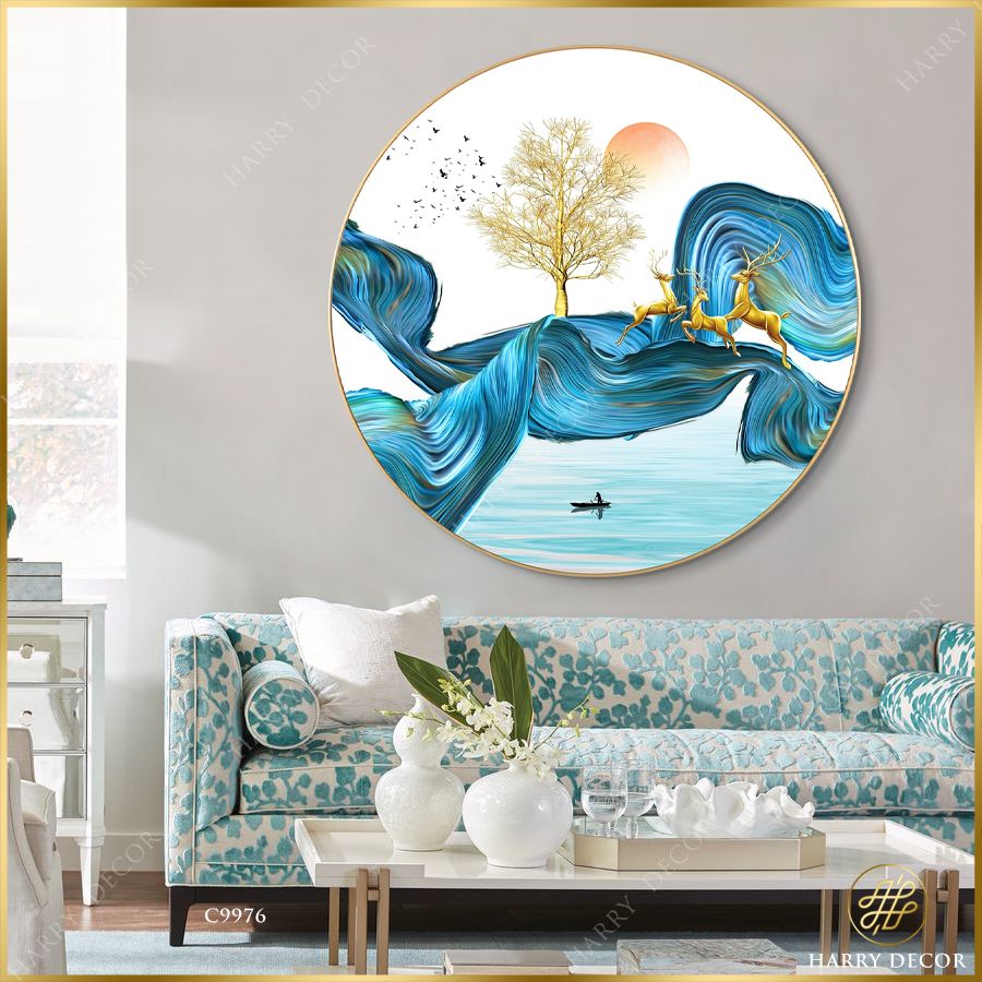  Tranh Tròn Ba Chú Hươu Vàng Săn Chắc 1 C9976 