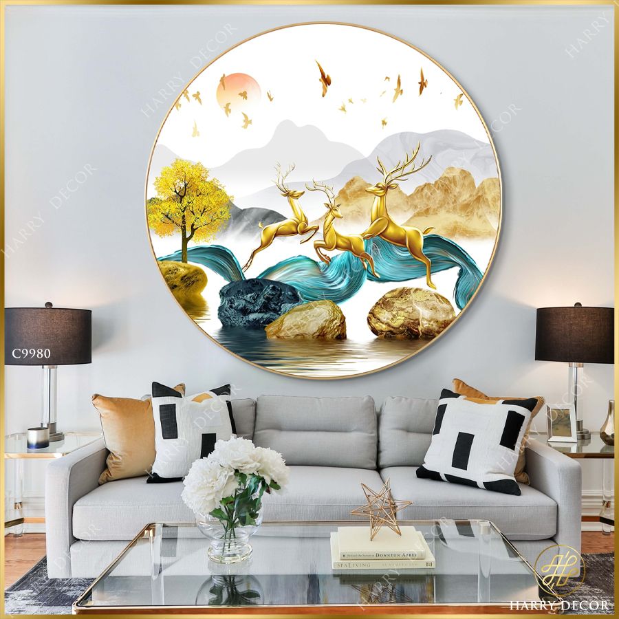  Tranh Tròn Ba Chú Hươu Vàng Săn Chắc 3 C9980 