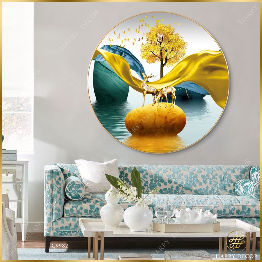  Tranh Tròn Đàn Chim Vàng Bay Qua Ngọn Cây C9982 