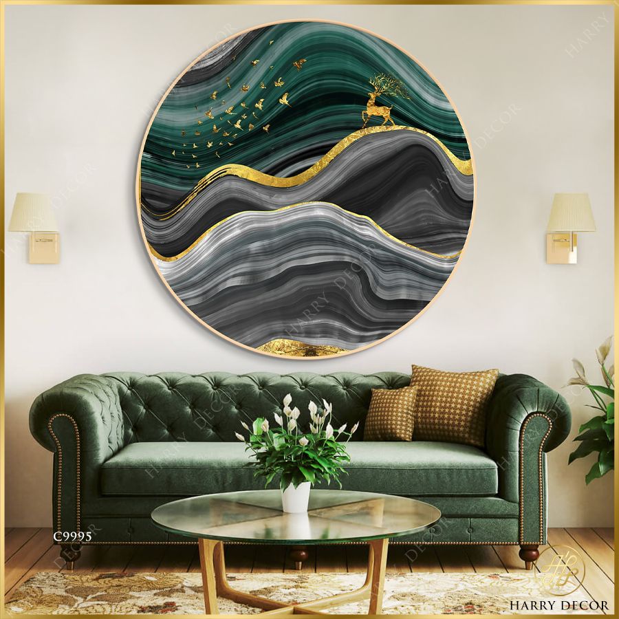  Tranh Tròn Hươu Trên Tầng Lớp Núi Non C9995 