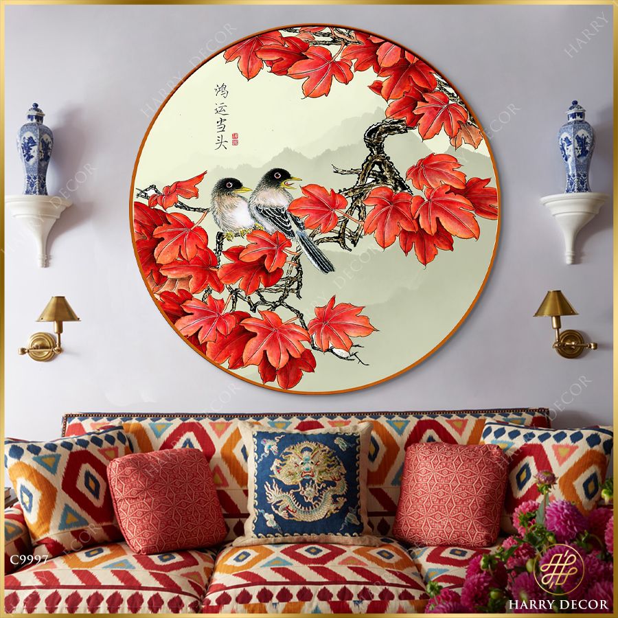  Tranh Tròn Chim Rừng Lá Phong C9997 