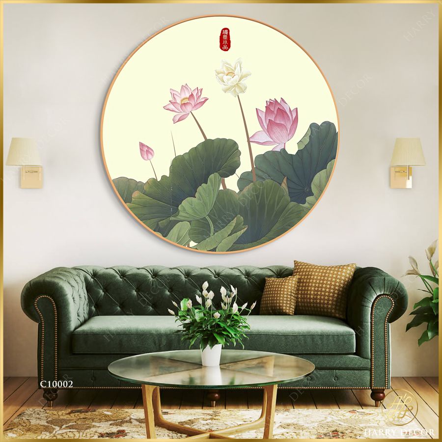  Tranh Tròn Hoa Sen Thẳng Đứng Vươn Mình C10002 