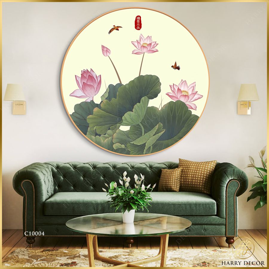  Tranh Tròn Chim Quyện Hồng Liên C10004 