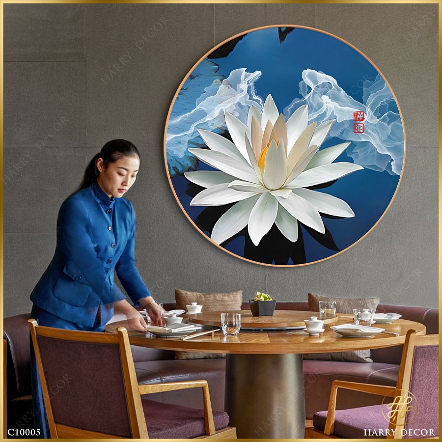  Tranh Tròn Tinh Khiết Đóa Bạch Liên C10005 