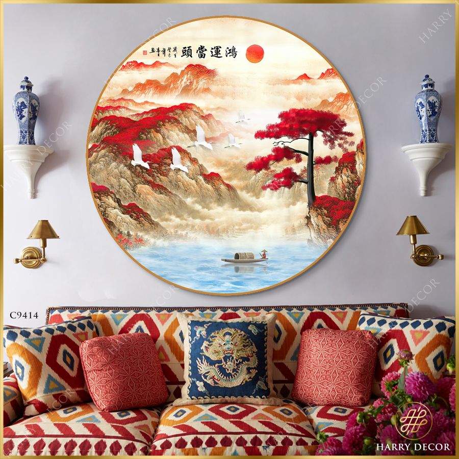  Tranh Tròn Chim Bay Chốn Sơn Thủy C9414 