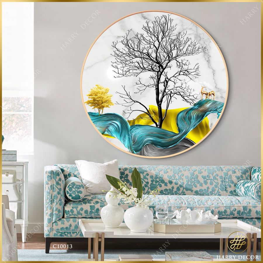  Tranh Tròn Bóng Cây To Lớn Hươu Nai Vàng 1 C10013 