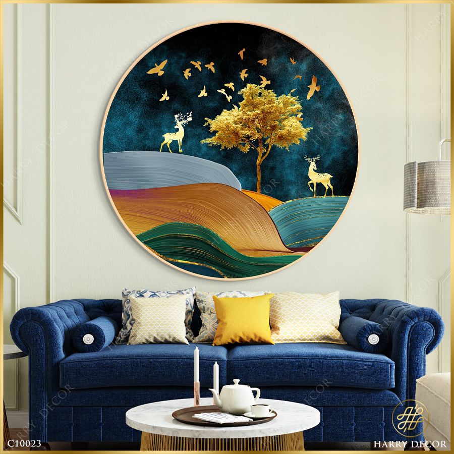  Tranh Tròn Bóng Cây To Lớn Hươu Nai Vàng 5 C10023 