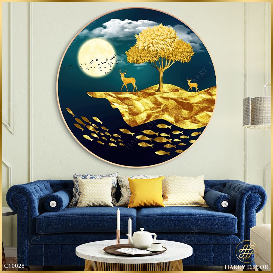  Tranh Tròn Bóng Cây To Lớn Hươu Nai Vàng 8 C10028 