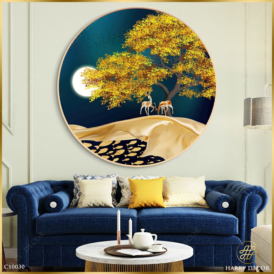  Tranh Tròn Bóng Cây To Lớn Hươu Nai Vàng 9 C10029 