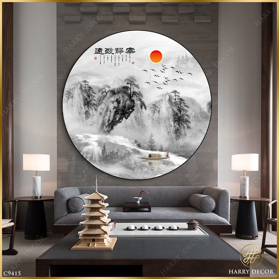  Tranh Tròn Núi Rừng Hùng Vĩ Đàn Chim Bay C9415 