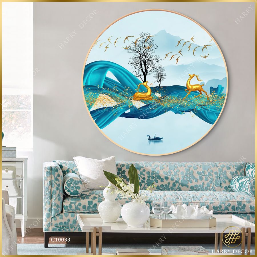  Tranh Tròn Bóng Cây To Lớn Hươu Nai Vàng 10 C10033 