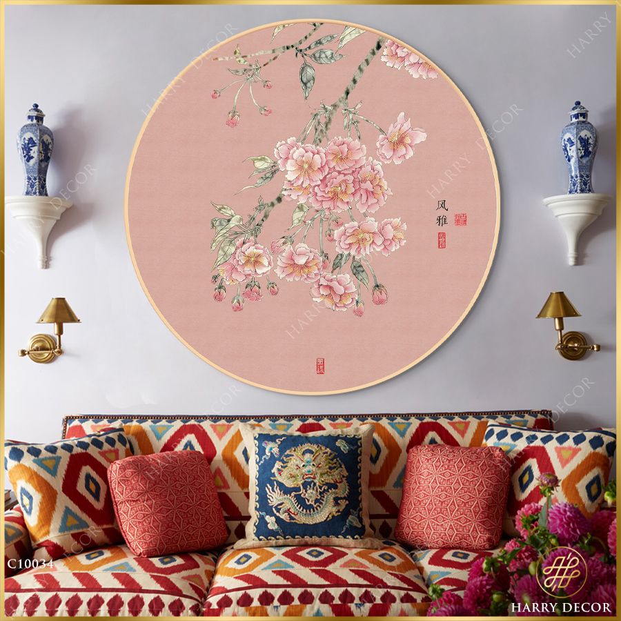  Tranh Tròn Nhành Hoa Ưu Mỹ Mềm Mại C10034 