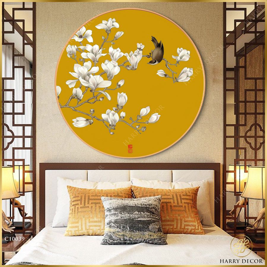  Tranh Tròn Hoa Mộc Lan Và Chim Sinh Động 1 C10039 