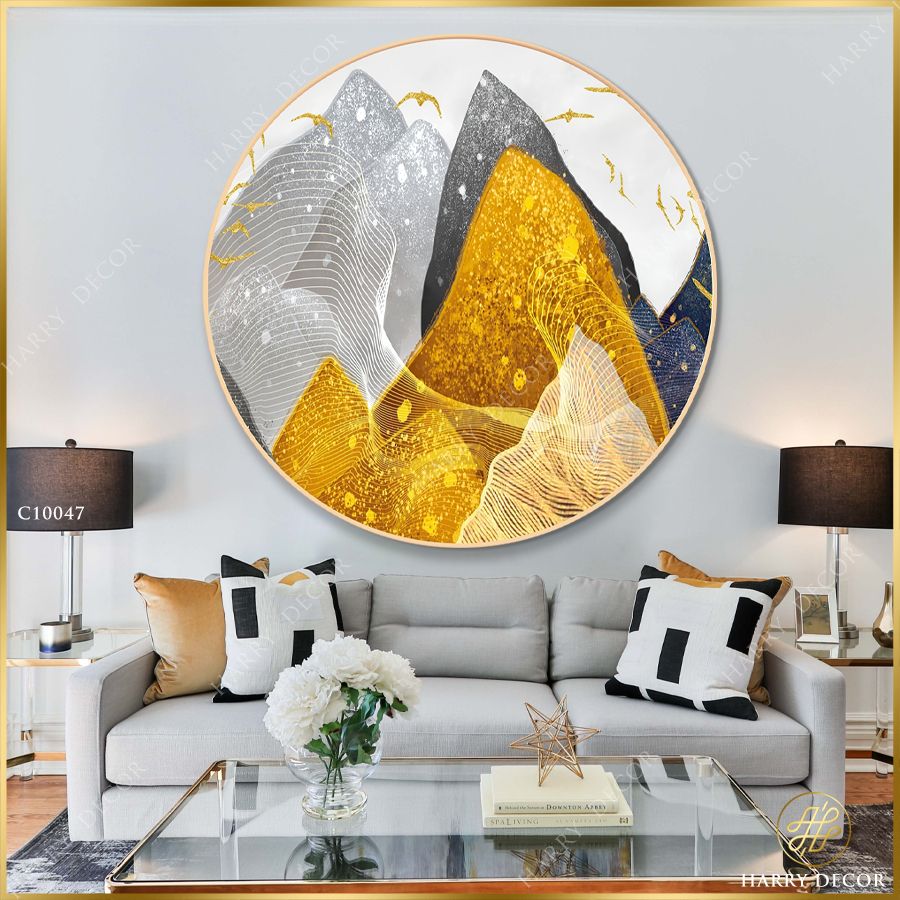  Tranh Tròn Đàn Chim Vàng Sải Cánh Qua Núi 1 C10047 