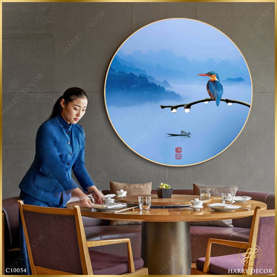  Tranh Tròn Bói Cá Trên Cành Đọng Sương C10054 