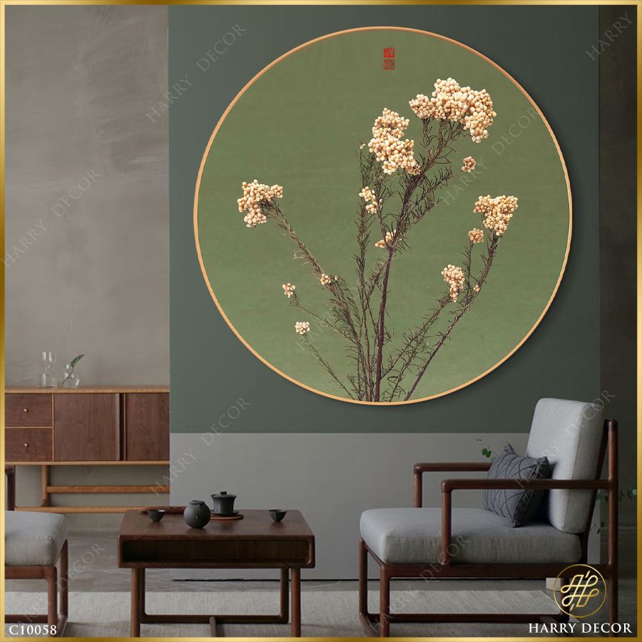  Tranh Tròn Dịu Dàn Nhành Hoa Gạo C10058 