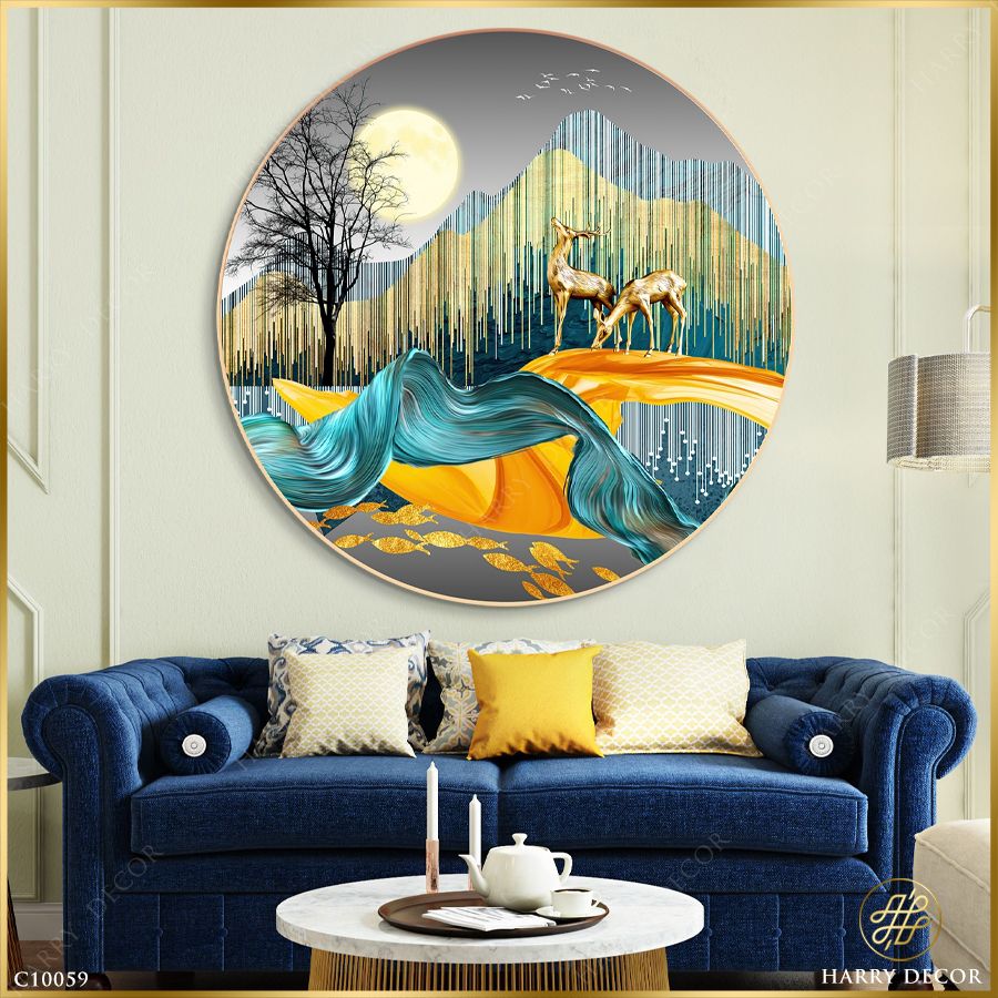  Tranh Tròn Hươu Vàng Hóng Ánh Trăng 1 C10059 