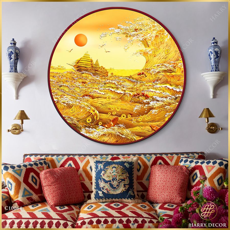  Tranh Tròn Thuyền Vàng Nơi Đầu Sóng C10064 