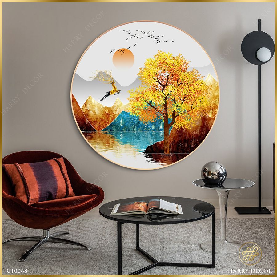  Tranh Tròn Chú Tuần Lộc Nhảy Lên Cây C10068 