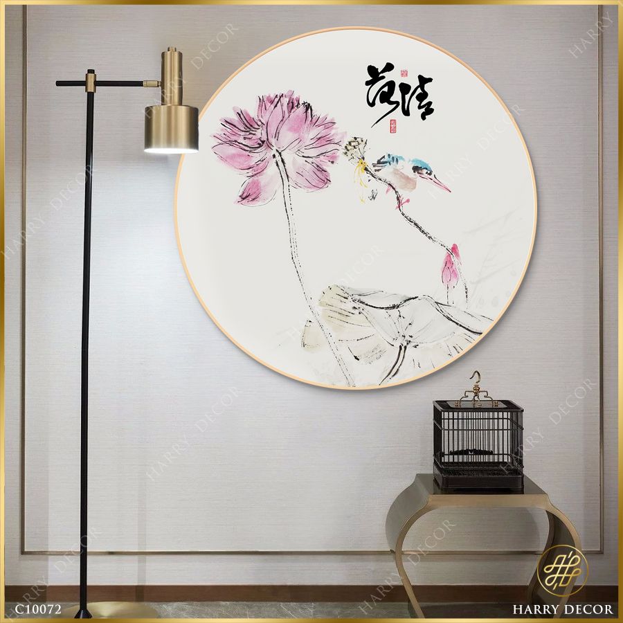  Tranh Tròn Chú Chim Bên Cánh Sen Hồng 2 C10072 