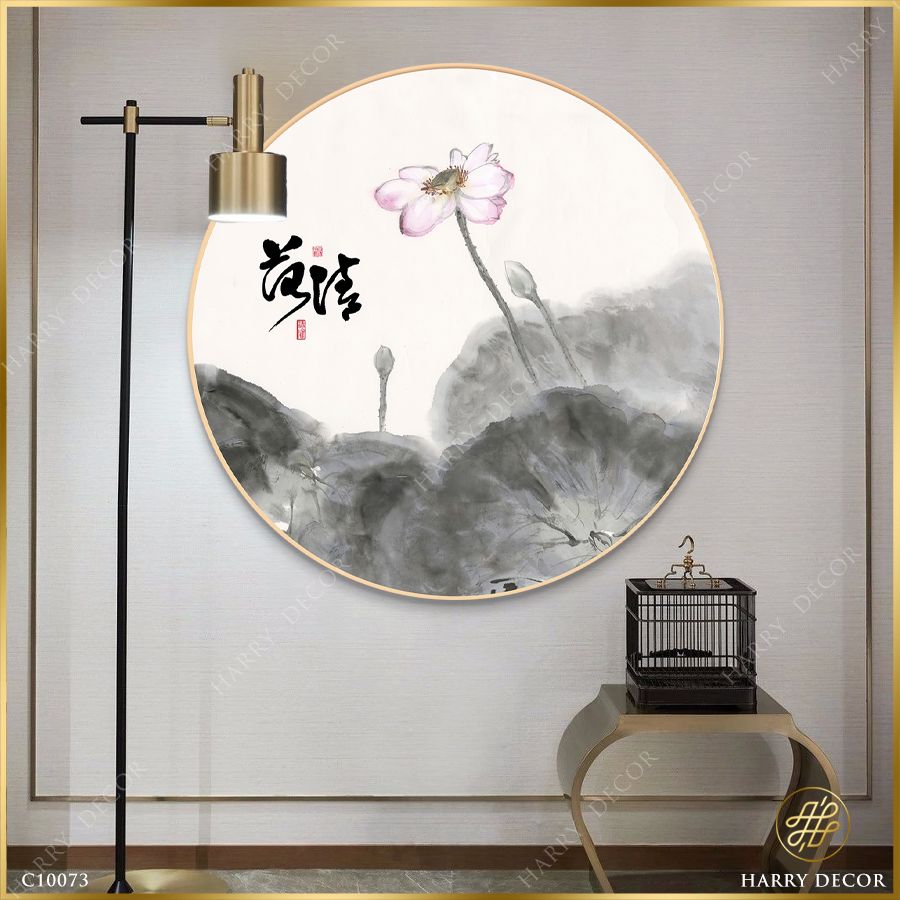  Tranh Tròn Cánh Sen Hồng Ủ Rủ C10073 