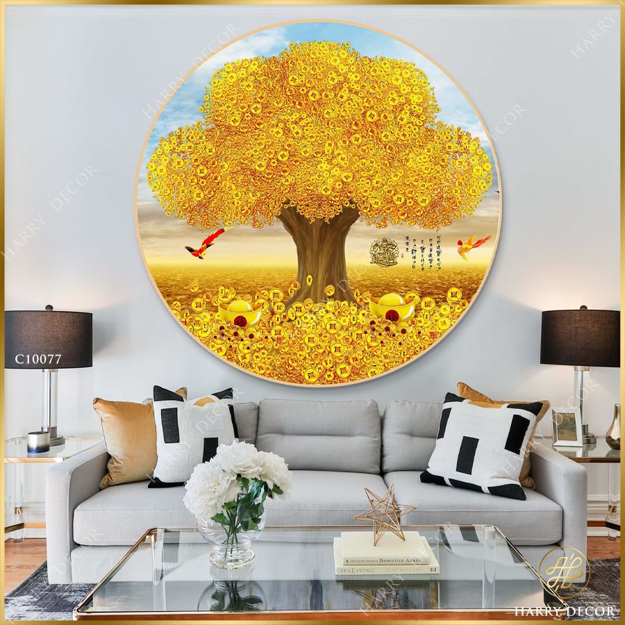  Tranh Tròn Đại Thụ Kim Tiền C10077 