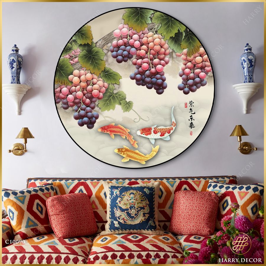  Tranh Tròn Tam Ngư Dưới Rặng Nho 1 C10090 