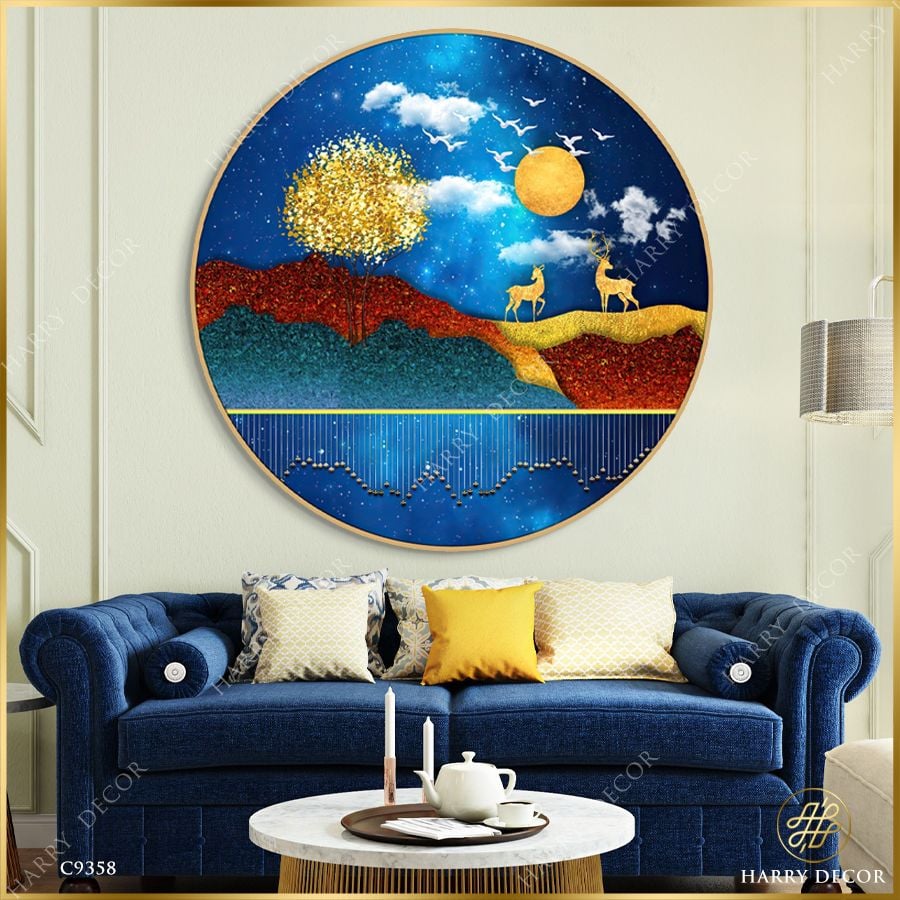  Tranh Tròn Trắng Sáng Soi Bóng Hươu Vàng C9358 