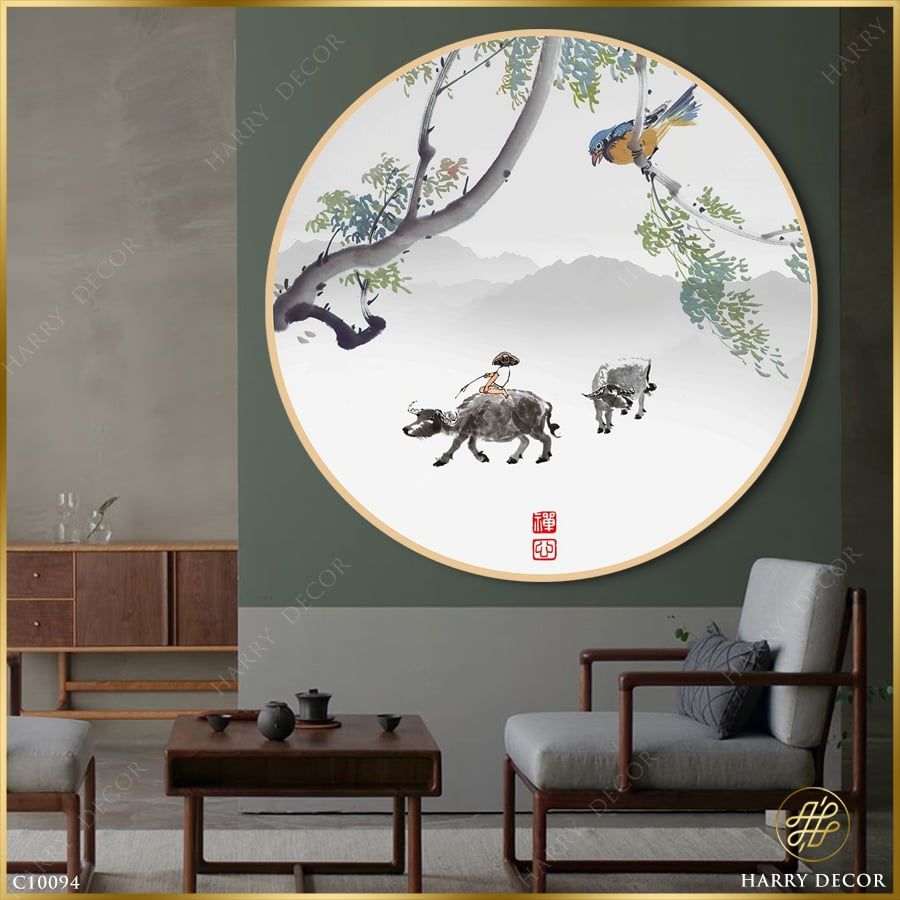  Tranh Tròn Chăn Trâu Dưới Cây ngô Đồng C10094 