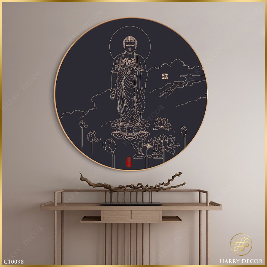  Tranh Tròn Phật Và Những Đóa Liên Hoa C10098 