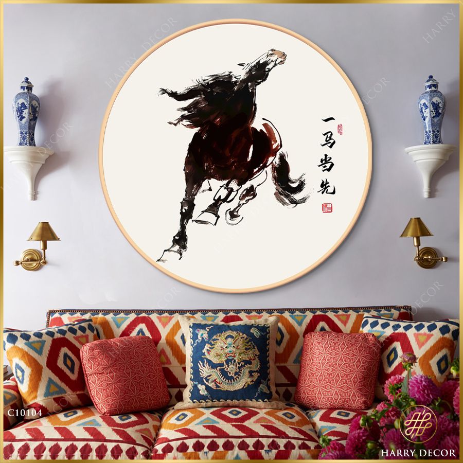  Tranh Tròn Ngựa Hoang Sãi Vóng Dũng Mãnh 1 C10104 