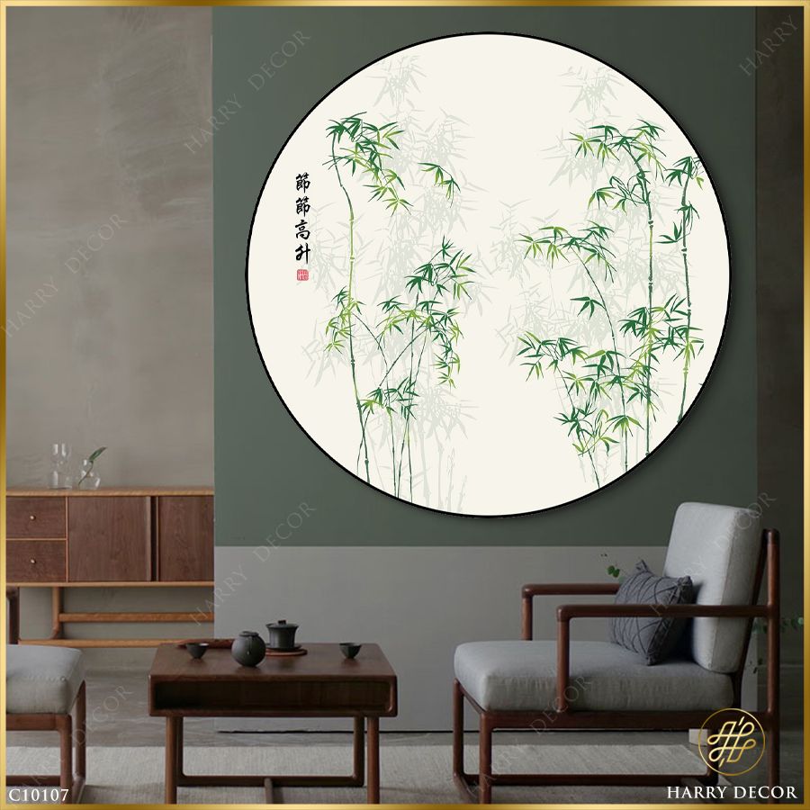  Tranh Tròn Phất Phơ Khóm Trúc Xanh Mướt C10107 