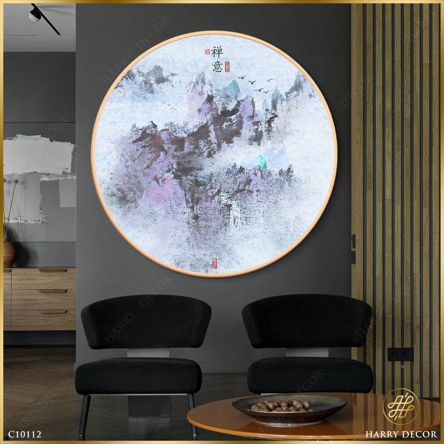  Tranh Tròn Thủy Mặc Sương Sơn 2 C10112 