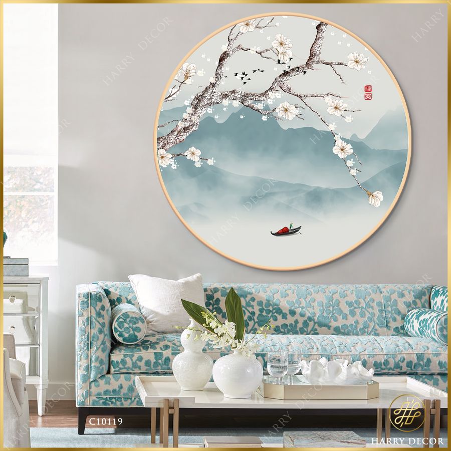  Tranh Tròn Đèn Chim Về Trên Những Cánh Hoa C10119 