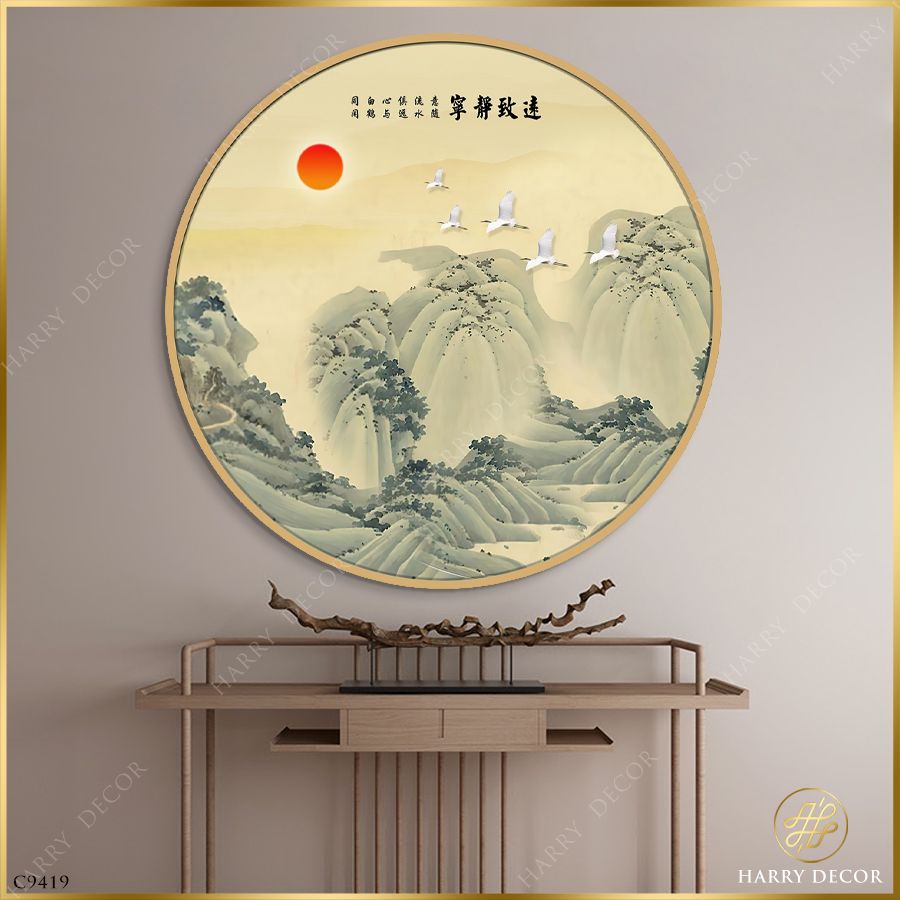  Tranh Tròn Vài Con Hạc Trắng Sãi Cánh Bay C9419 