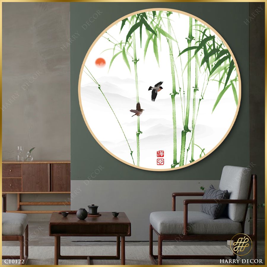  Tranh Tròn Mập Mờ Nhánh Trúc Bên Sông 3 C10122 