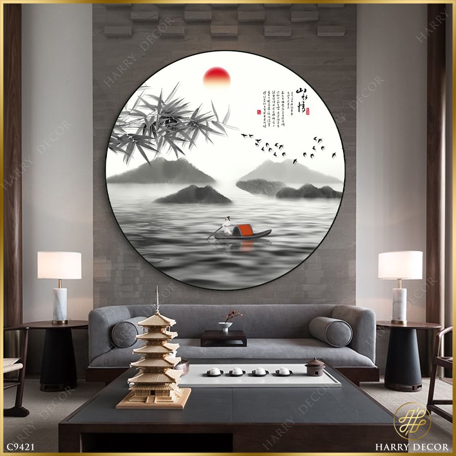  Tranh Tròn Lặng Lẽ Qua Sông Nhành Trúc Rũ C9421 