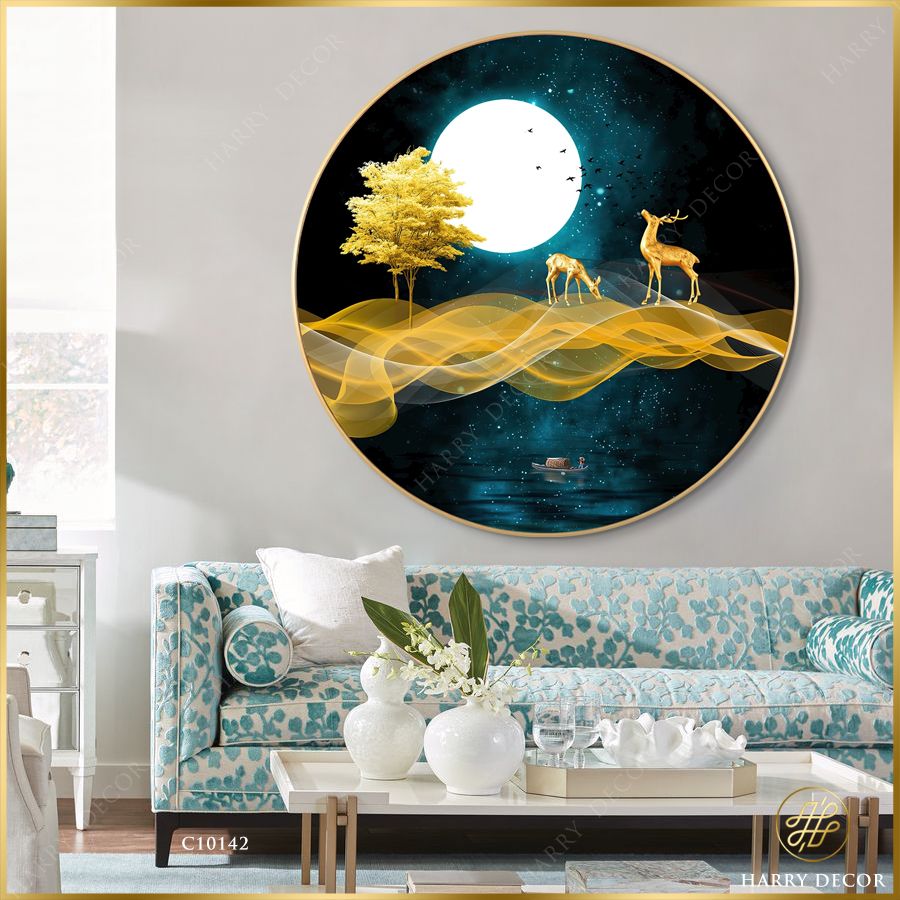  Tranh Tròn Hươu Vàng Hóng Ánh Trăng 3 C10142 