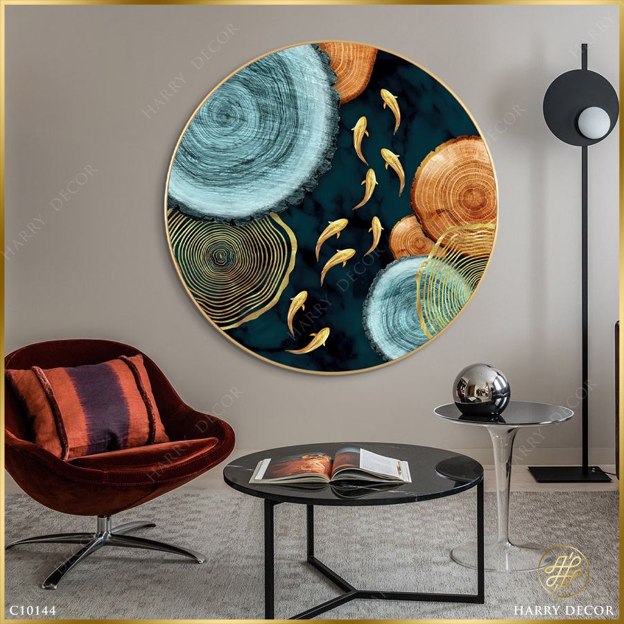  Tranh Tròn Cá Bơi Qua Những Lát Gỗ 1 C10144 