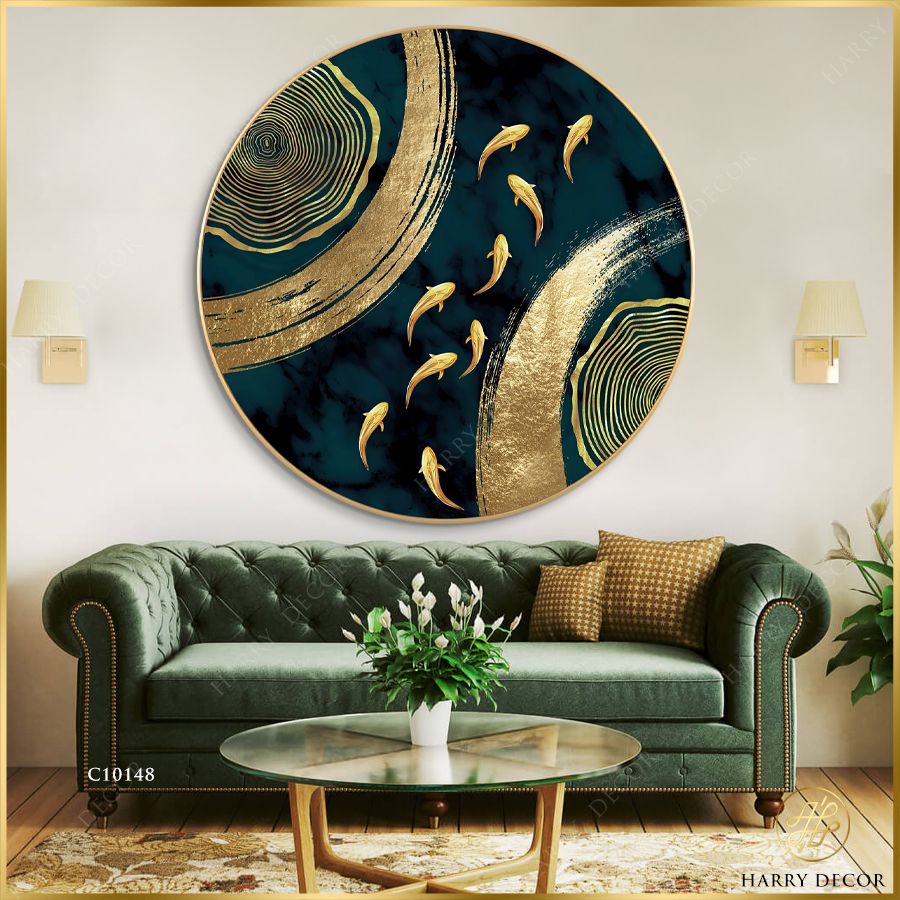  Tranh Tròn Cá Bơi Qua Những Lát Gỗ 2 C10148 