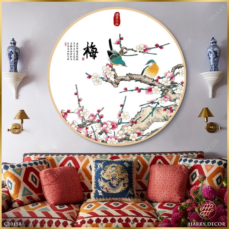  Tranh Tròn Đôi Chim Chíu Chít Gọi Xuân Về C10115 