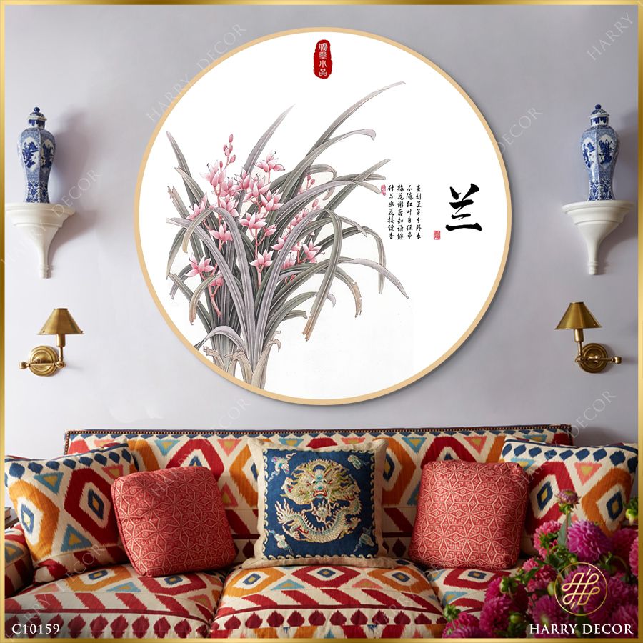  Tranh Tròn Một Khóm Lan Hồng C10119 